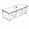 Caja de almacenamiento transparente de acrílico de 3 compartimentos con tapa para cosméticos - Tres Rejillas Con Tapa