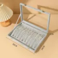 Caja de joyas de terciopelo gris con tapa de cristal organizador collares 35x24x5cm - Terciopelo flor de hielo gris