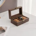 3-Slot wooden watch storage box with clear glass lid, premium leather display case organizer. - 3 Slots / Brown Wood Grain
