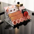 Clear acrylic 5-tier makeup organizer desktop cosmetic display rack for eyeshadow palettes. - Buckle 5-Tier Makeup Organizer / Clear