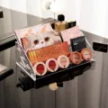 Clear acrylic makeup organizer, 4-tier desktop cosmetic storage display rack for palettes and lipstick. - Buckle 4-Tier Makeup Organizer / Clear