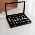 Gran caja de almacenamiento negra para insignias con tapa de vidrio transparente y terciopelo. - 35x24x5cm / Negro