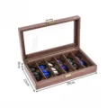 Caja organizadora de gafas de sol de madera con 6 ranuras y tapa de cristal transparente. - Caja de Almacenamiento de Gafas de 6 Ranuras / 39x22x8cm / Veta de Madera
