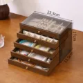caja de almacenamiento de joyas multicapa con grano de nogal gran capacidad para pendientes y anillos - Estilo Multifuncional de 5 Capas / 5 Niveles / Grano de Madera de Nogal