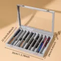 Γκρι βελούδινο κουτί προβολής στυλό με γυάλινο καπάκι μεγάλη θήκη αποθήκευσης για στυλό - 10 Θέσεις / Γκρι βελούδο με σχέδιο πάγου