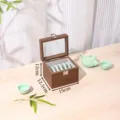 Caja de almacenamiento para pulseras de madera de nogal con tapa de cristal para joyeria. - Caja de Pulsera de 5 Ranuras Color Madera de Nogal (Interior Gris)