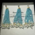 Handmade blue crystal beaded tassel bag charm pendant jewelry accessories decorative item - Blue