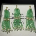 Handmade green crystal beaded tassel charms with pearls for DIY jewelry making and bags. - Light Green