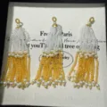 Handmade crystal beaded tassels pendant jewelry accessories golden white charm decoration - Gradient Yellow