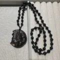 Handmade obsidian nine-tailed fox pendant necklace black beaded sweater chain variant option. - Pendant Only (Without Chain)