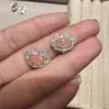 Silver diy jewelry component featuring vintage oval pink stone setting, elegant ornate design. - 5x7mm / Rhodonite