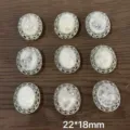 Vintage oval cabochon settings 22x18mm ornate metal stone trays for jewelry making crafts. - Snowflake White Phantom