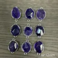 Purple crystal gemstone connector charms for DIY jewelry making, metal wire frame, 19x12mm. - Amethyst Double Ear
