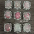 Vintage silver-plated copper filigree blank settings with oval crystal cabochon DIY parts. - Rose