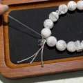 DIY beaded bracelet accessory set, white crystal stone beads with silver clover charm and spacer. - Petal Tassel (Approx. Length 40mm)