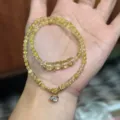 Bracciale multistrato in cristallo giallo naturale e quarzo rutilato dorato donna dettaglio - Quarzo Rutilato Dorato