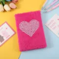 Pluizig strass hart notitieboek roze pluche dagboek esthetisch kantoorartikelen kado notitieblok - Rozerood Hart
