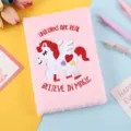 Cute plush unicorn notebook with cute embroidery design, soft diary and journal for students. - Style B