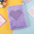 Paars pluche notitieboekje met sprankelend strass hartontwerp, schattige studentenstationery. - Paars Hart
