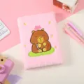 Cute fluffy plush notebook pocket size kawaii cartoon diary fuzzy soft journal for girls - Pink