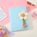 Simpatico taccuino soffice blu con decorazione in peluche girasole 3D per regalo ragazze. - 21*15*3 / Blu