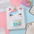 Grazioso taccuino in peluche unicorno con copertina morbida e tasca trasparente diario. - Unicorno
