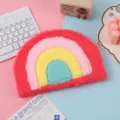 Cute half-circle plush rainbow notebook, soft fluffy diary and journal for students. - Rainbow