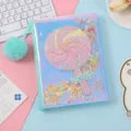 Cute A5 lollipop glitter notebook with plush pom-pom pendant, perfect for students and kids. - Blue Plush Ball Notebook