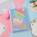 Cute A5 holographic quicksand notebook with sparkly ice cream design and fluffy pom-pom pendant. - Pink Ice Cream Plush Ball Notebook