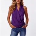 Top portefeuille sans manches violet pour femme avec lien sur le côté style estival - Violet