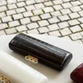 Dark brown crocodile pattern clutch bag with metal crown lock for women evening party style. - Red Brown