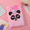 Plush notebook detail view, cute panda design with sparkly horn, soft touch texture for kids. - Unicorn Bear
