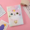 Cute cartoon plush notebook with colorful gradient cat embroidery design for kids journal. - Colorful Cat