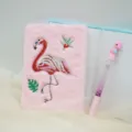 Cute pink flamingo plush notebook with fluffy cover, lined paper diary and glitter pen. - 21*15*1.5 / 9039 Pink