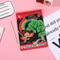 Kids scratch art book with colorful rainbow magic drawing paper and wooden stylus tool. - Fairy Style (02) / 14*21cm