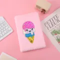 Cute fluffy plush notebook with sweet ice cream patch, soft pink diary for kids and students. - 15*21 / Pink