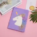 Cute purple plush unicorn notebook with rainbow horn and mesh mane for girls students. - 14.5*21CM / Purple