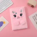 Lindo cuaderno peludo rosa de gato para niños, diario suave de felpa con bordado. - Bordado de gatito