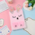 Cute pink plush bunny notebook with glitter ears and embroidered sleeping face for kids daily use. - Light Pink Rabbit