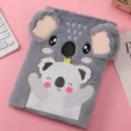 Cute grey koala plush notebook detail, soft furry cover with 3D ears and adorable design. - 14.5*21CM / Koala