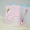 Pink flamingo plush notebook with sequin design for children and student daily detail - 21*15*1.5 / 9023 Pink
