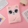 Detalle de cuaderno felpa rosa lindo, diseño animal esponjoso con grandes ojos. - Orejas de Arco Iris Pequeñas Patas