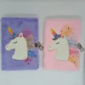 Plush unicorn diary notebook with lock, cute fluffy student journal and memo planner with cute decor. - 14.5*21CM / Purple (With Lock)