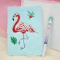 Cute fluffy flamingo notebook with soft plush cover and beautiful embroidery for daily journaling. - 21*15*1.5 / 9039 Lake Blue