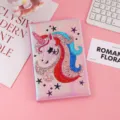 Cute unicorn sequin notebook detail view, glittering cover with lovely embroidery design. - Unicorn 1