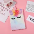 Joli carnet en peluche licorne rose avec des sequins brillants et une crinière duveteuse. - Style 5