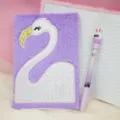 Purple plush flamingo notebook featuring sparkling sequin design and cute rabbit pen. - 21*15*1.5 / 9023 Purple