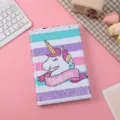 Cute cartoon unicorn sequin notebook detail view, colorful stripes design notepad for kids. - 14.5*21cm / 4