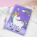 Purple sequin unicorn notebook with cute glitter pen set, ideal for school and daily journaling. - 14.5*21cm / Style 4