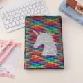 Colorful magic reversible sequin notebook with cute unicorn design, portable diary for student. - Silver Unicorn
